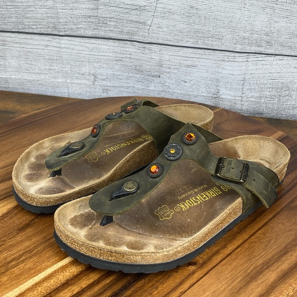 Birkenstock Shoes - Birkenstock Gizeh Olive Green Jewel Thong Sandal Women’s Size 8 EU 39